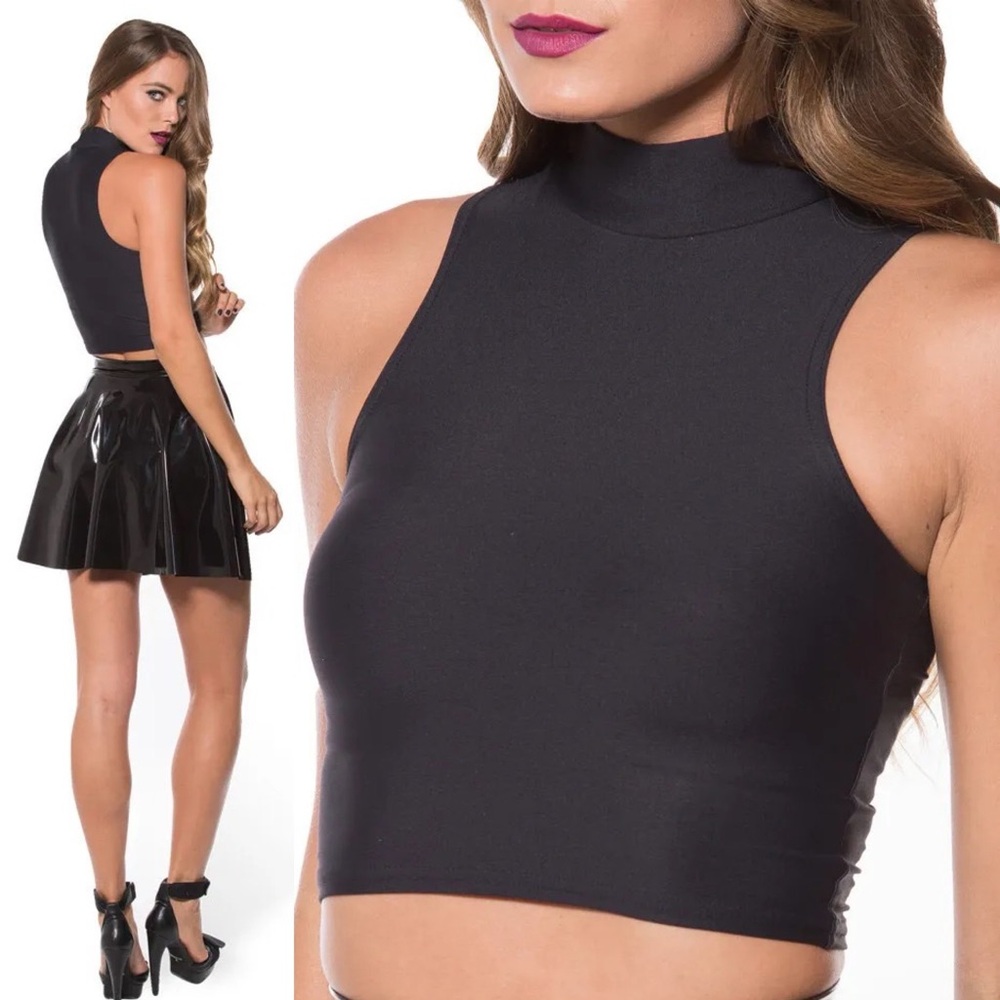 BlackMilk Clothing Matte High Neck Crop Top 🐈‍⬛